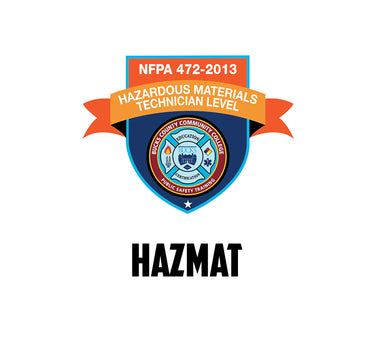 Logo for NFPA 472-2013 Hazardous Materials Technician Level with a shield design on a white background.