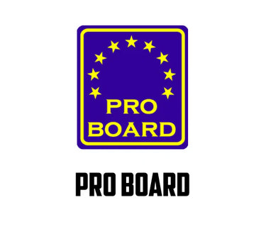 Pro Board logo with a blue background and yellow stars on a white background