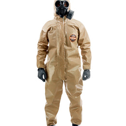 Man wearing a CM-7M gas mask with the HAZ-SUIT HAZMAT Suit