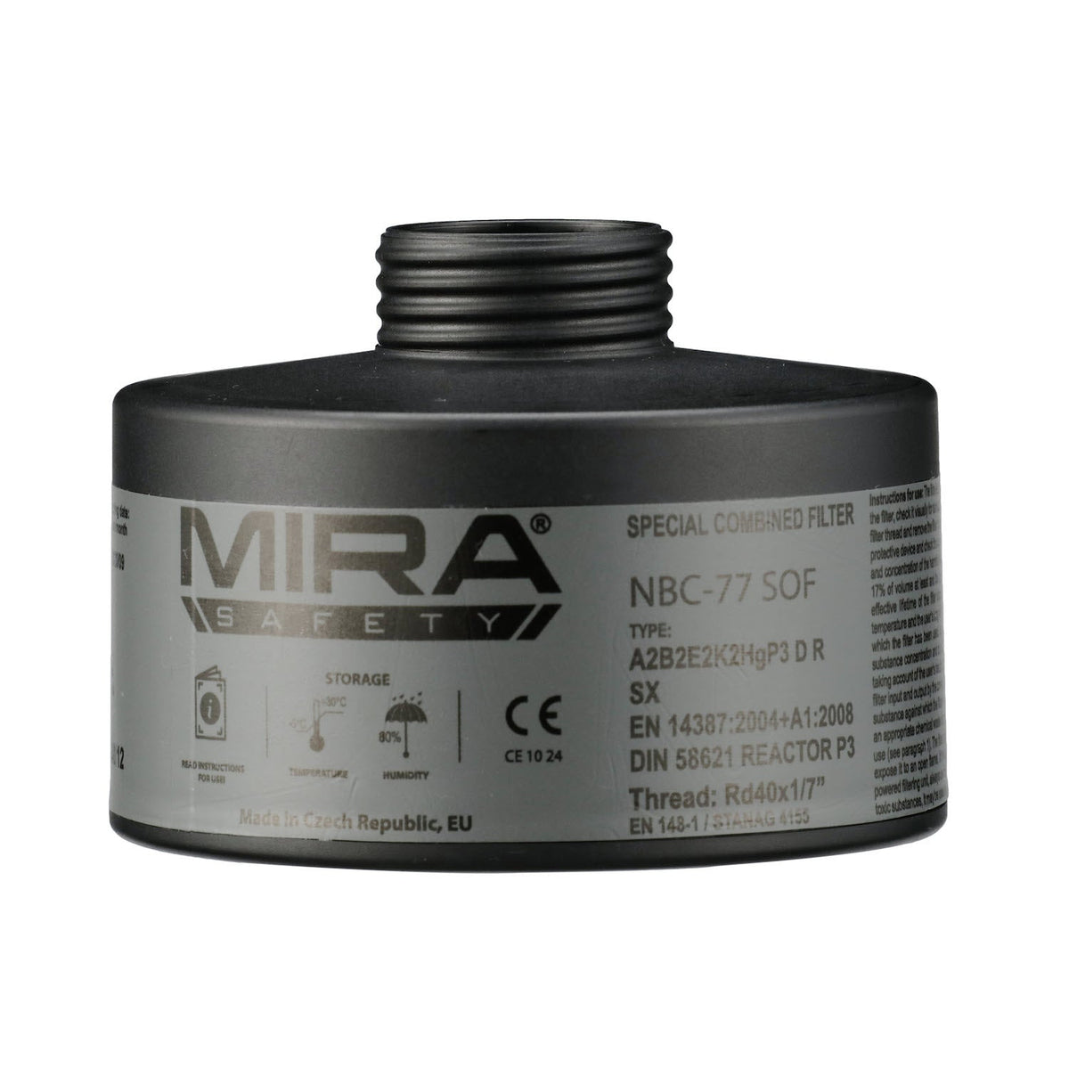 NBC-77 SOF gas mask filter on white background
