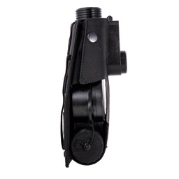 Left side view of the MIRA Safety MB-90 PAPR MOLLE Pouch, with a PAPR installed, in black, no filters