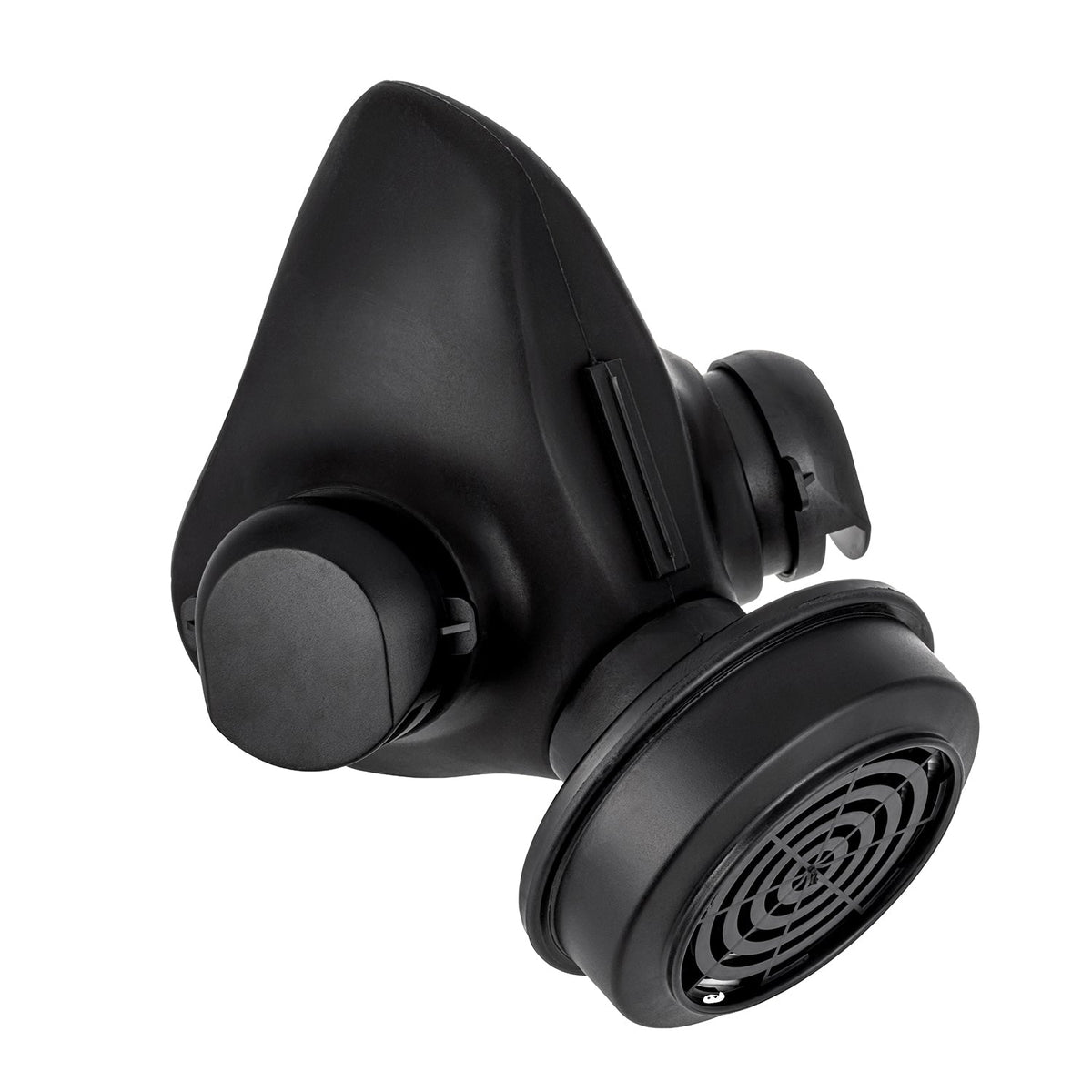 3/4 side shot of the TAPR mask with a ParticleMax Compact Filter attached.