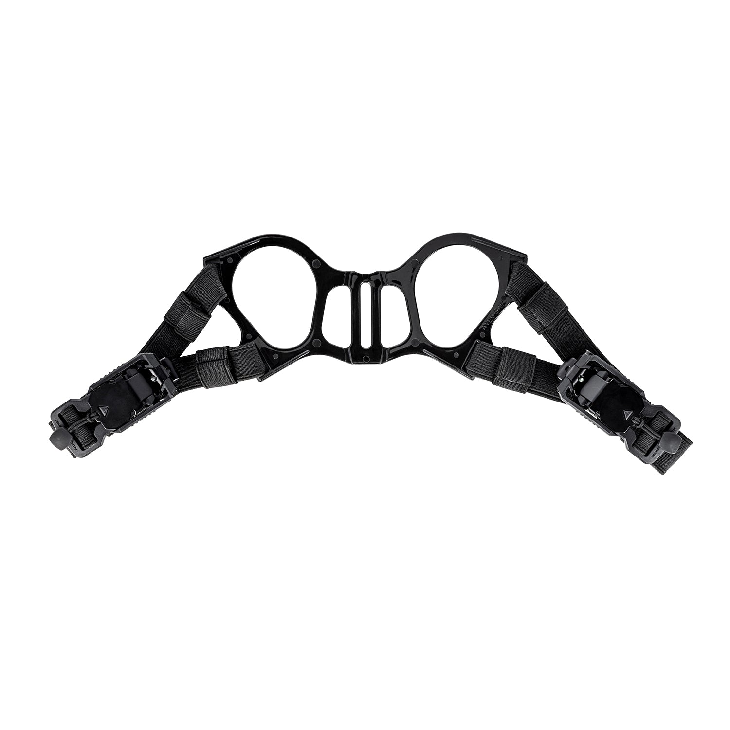 Front center, medium shot of the head harness fidlock helmet adapter for the TAPR mask.