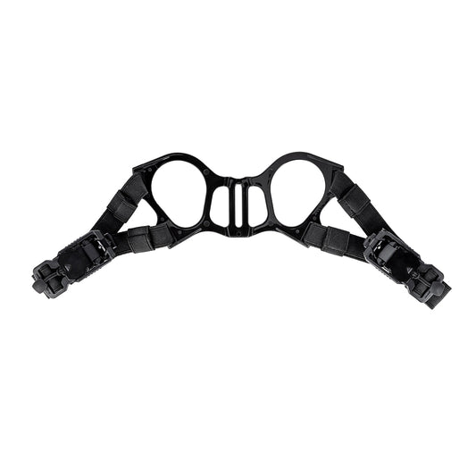 Front center, medium shot of the head harness fidlock helmet adapter for the TAPR mask.