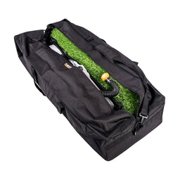 Three quarter view of the CBRN Animal Ark Dog Gas Mask in the included duffle bag
