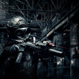 Soldier in an old warehouse wearing the CM-7M Military Gas Mask
