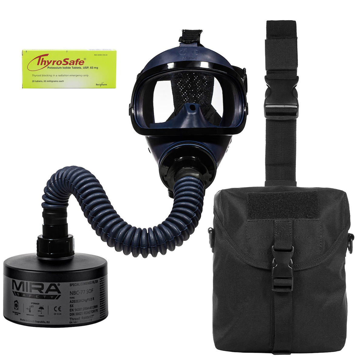 Kids gas mask kit on white background